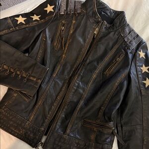 Wilsons Leather Black Jacket with Star Details